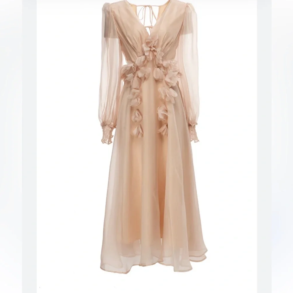 L’atiste By Amy ORGANZA Maxi DRESS WITH 3D FLORAL APPLIQUÉS Size S - Picture 3 of 7